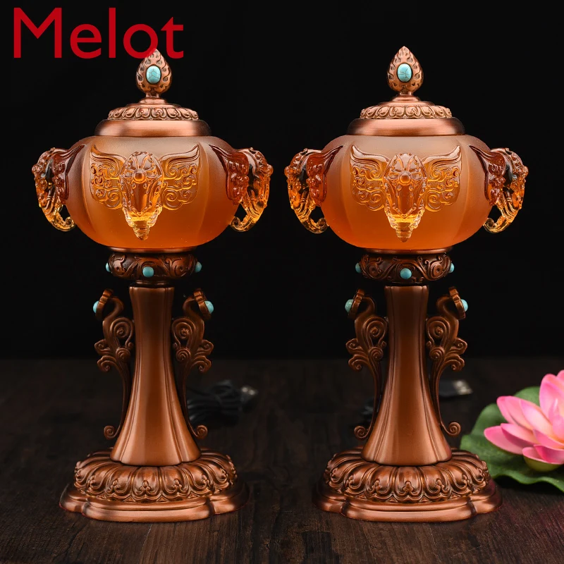 Prayer Set Set Worship Lamp and Buddha Lamp Tribute Cup Holy Grail Plate Fruit Tray Incense Burner for Vase Buddha Front Five