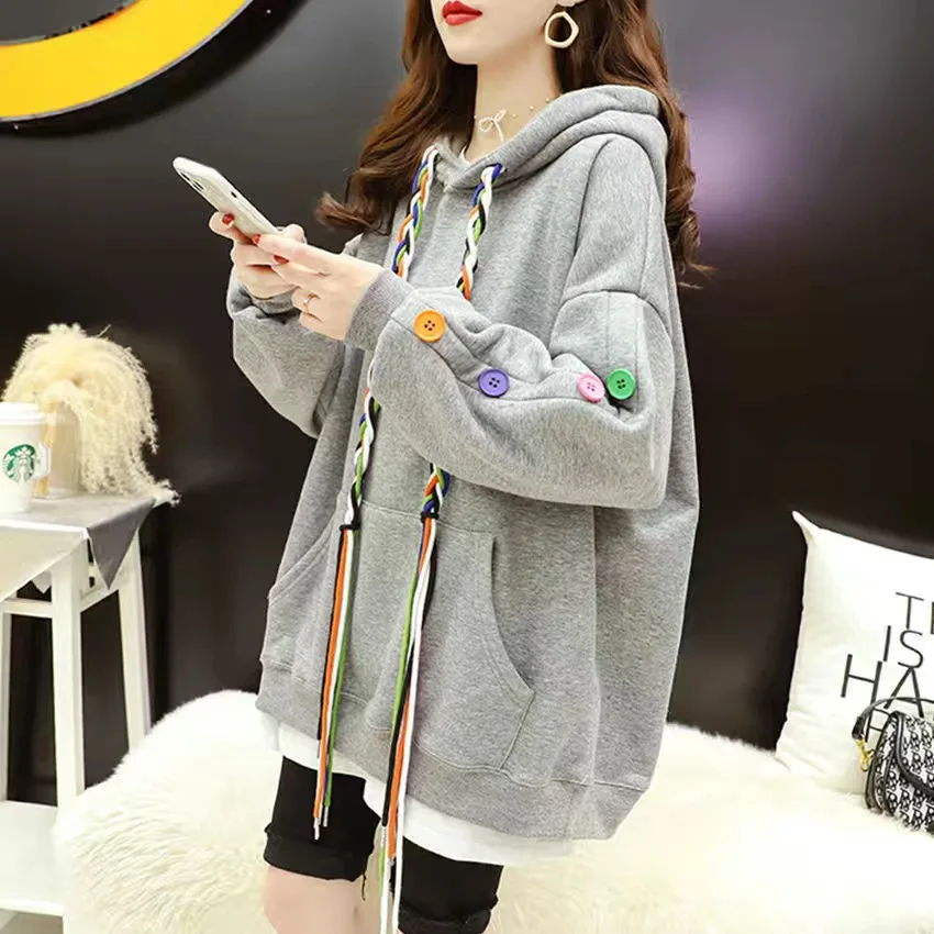 2023 Polar fleece hooded spring and autumn hooded sweatshirt loose long sleeve hoodie pullover casual women\'s wool hooded top