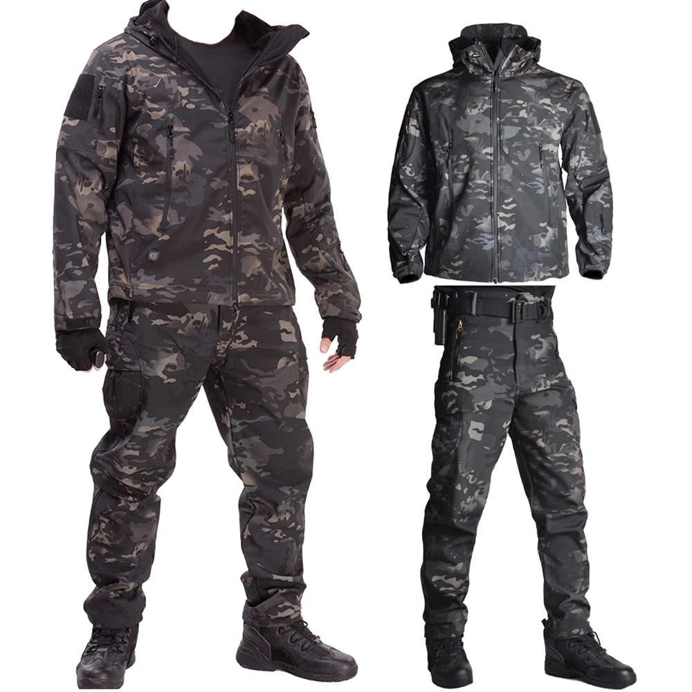 

Army US CP Camo Combat Uniform Airsoft Hunting Clothes Military Soft Shell Suits Camping Tactical Jackets Pants Men Windbreaker