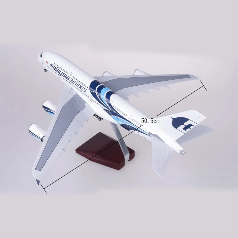 JASON TUTU-Modèle d'avion en résine moulé sous pression, Malaysia Airlines, Airbus A380, échelle 1/160, lumière et roue, avion cadeau, 46cm