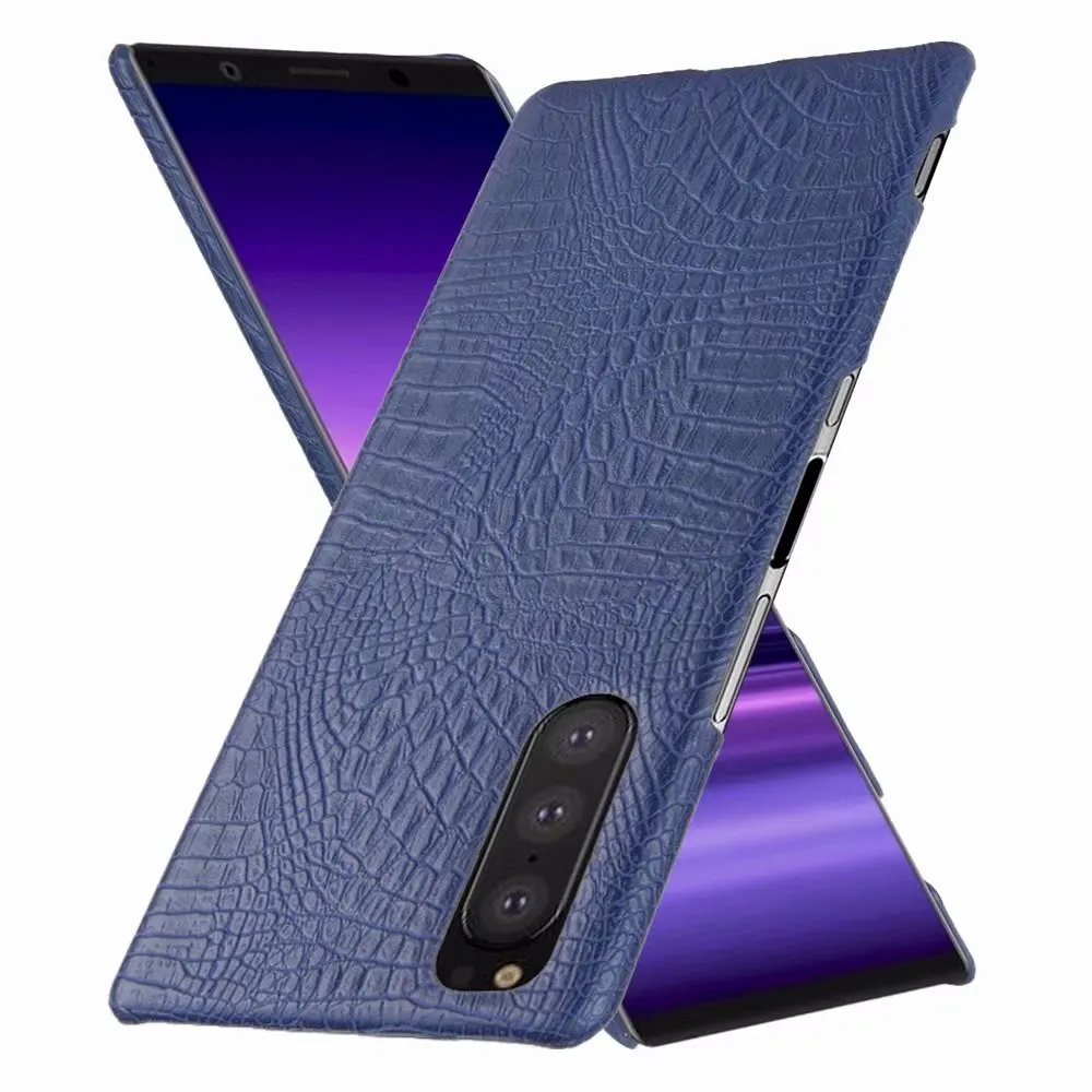 For Sony Xperia 5 Case Luxury Crocodiel Texture PU Leather Back Hard Plastic  Case Cover For Sony Xperia 5 J8210 J8270 J9210