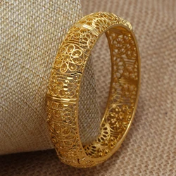 24K Gold Color Flower Bangles for Women Arabic Middle Eastern Turkish Jewelry Gold Color Fashion Bracelets Gift