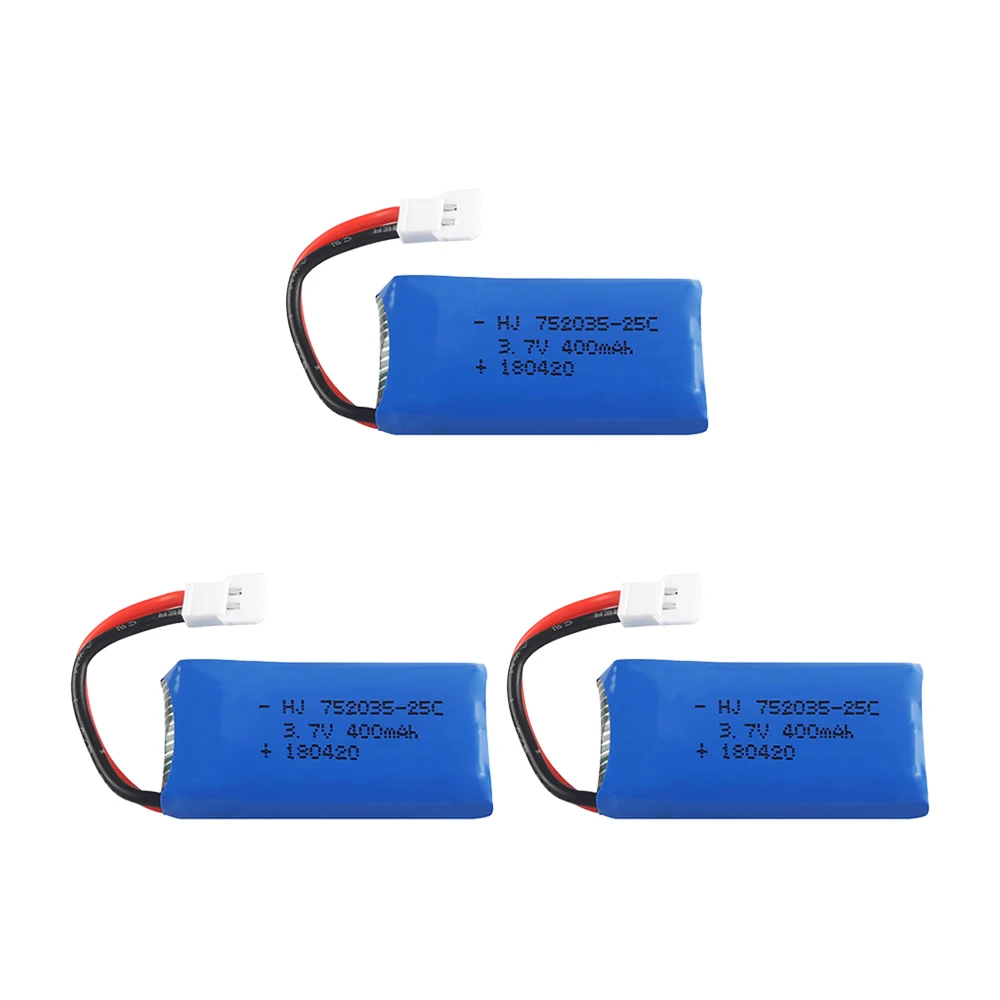 3pcs 3.7V 400mAh 752035 25C Drone Rechargeable Lipo Battery For RC Drone E33 E33C H99W KY101 H31 H6C H98 H107 Quadcopter Parts