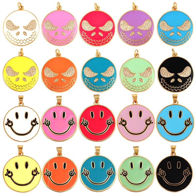 Smiling Happy Face Alien Enamel Jumbo Coin Round Charm Pendant,18K Romantic Sweet Colorful Girl Gift Party Jewelry Wholesale M39