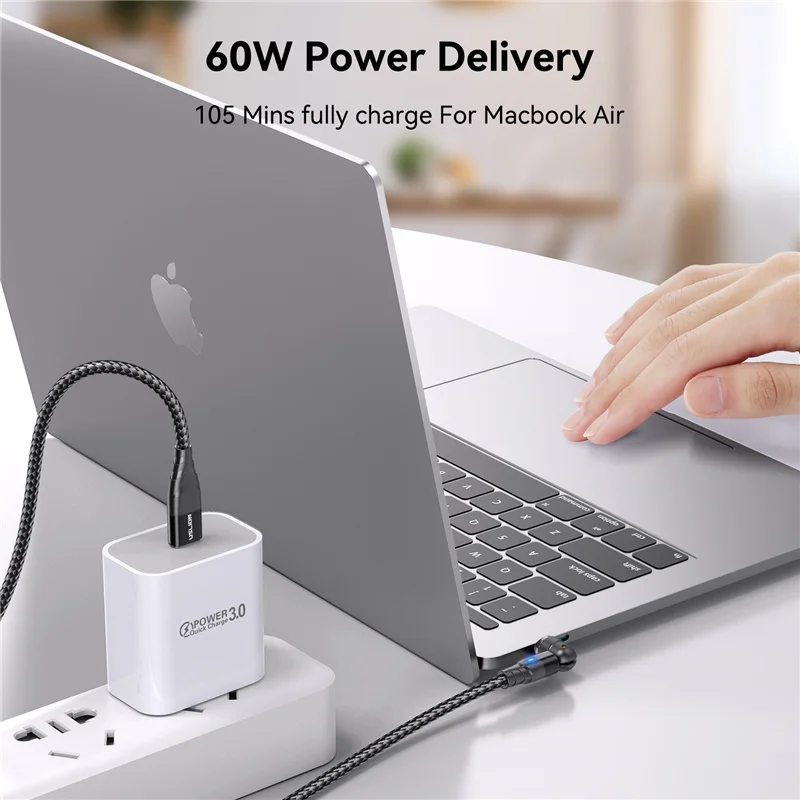 USLION PD 60W Magnetic Cable Quick Charge 4.0 Fast Charging For Huawei P40 Type C To Type C Cable Data Charger Wire  For MacBook