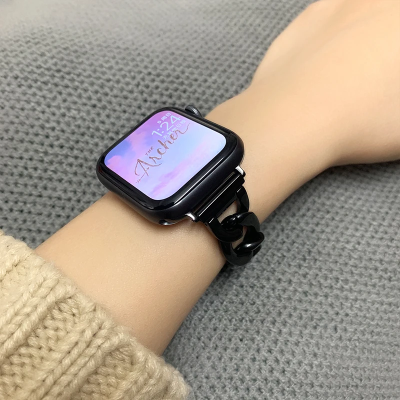 الفولاذ المقاوم للصدأ أنيقة سوار حريمي حزام ل سوار ساعة يد آبل 40/44 كاوبوي سلسلة رابط ل iWatch 7 6 5 4 3 2 1 38/42 مللي متر 41/45