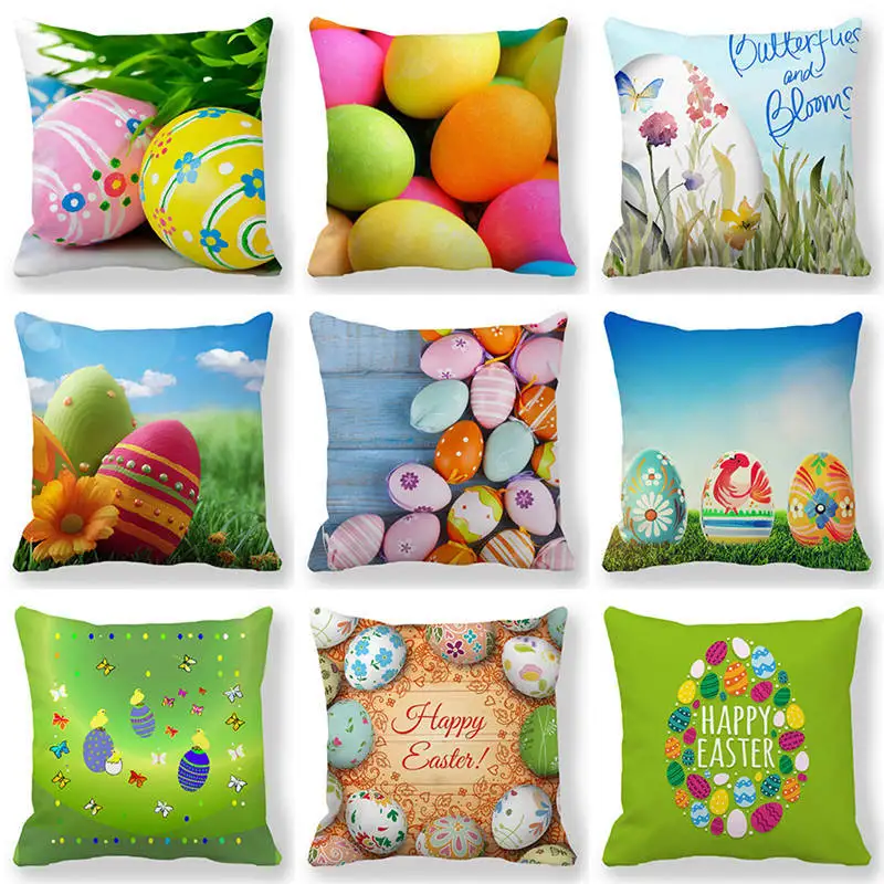 

Easter Decoration Pillowcase Colored Eggs Print Cushion Cover Happy Easter Sofa Throw Pillowcase Chair Decorate Cushion Cover