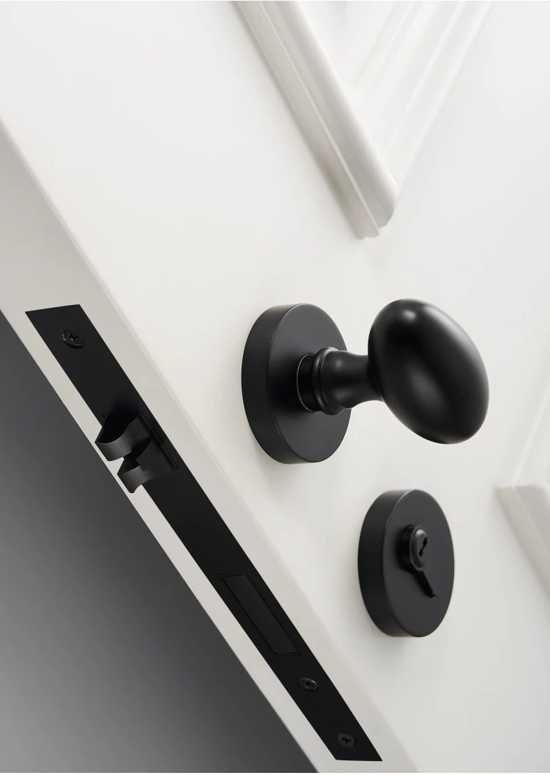 Dooroom Messing Türschloss Set Moderne Ei Geformt Knopf Lange Platte Innen Schlafzimmer Bad Doppel Holz Tür Lever Set Dummy griffe – Detail 10