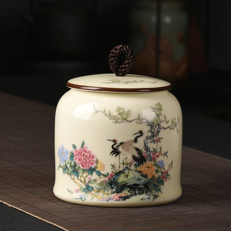 

Painted Ceramic Tea Storage Jars Flower Decorative Porcelain Sealed Teas Organizer Teahouse Coffee Table Tea-leaf Box Home Decor