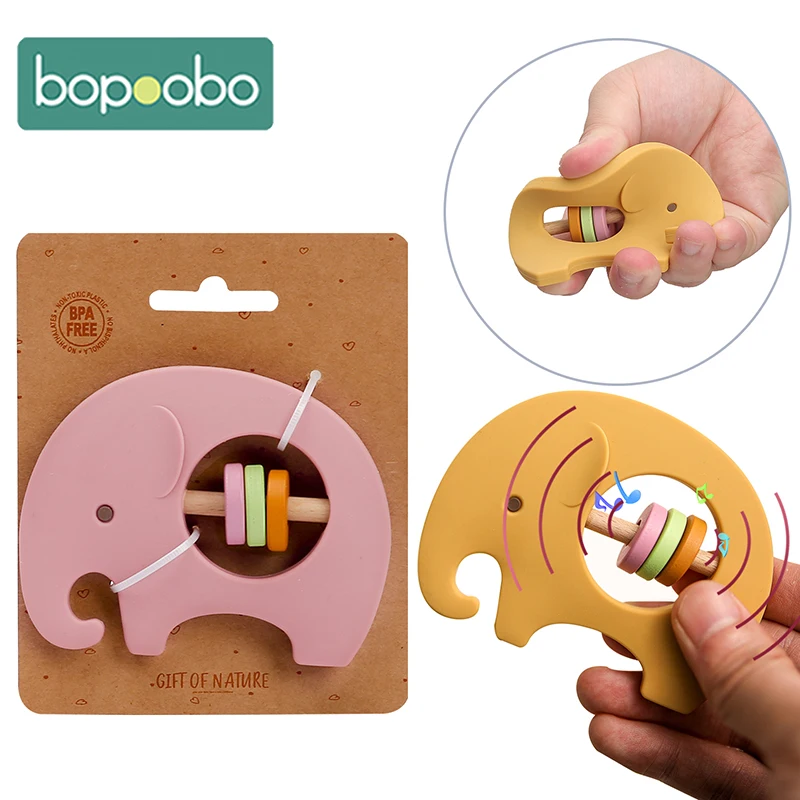 Bopoobo 5PCS Silicone Teether Elephant Cartoon Animal BPA Free Rodents Teething Necklace Food Grade Infant Chewable Rattle Toys