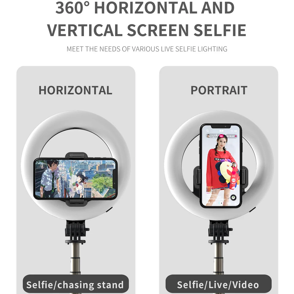 كول ديير سماعة لاسلكية تعمل بالبلوتوث-متوافق Selfie عصا طوي يده زر تحكم عن بعد ترايبود مع LED حلقة التصوير ضوء