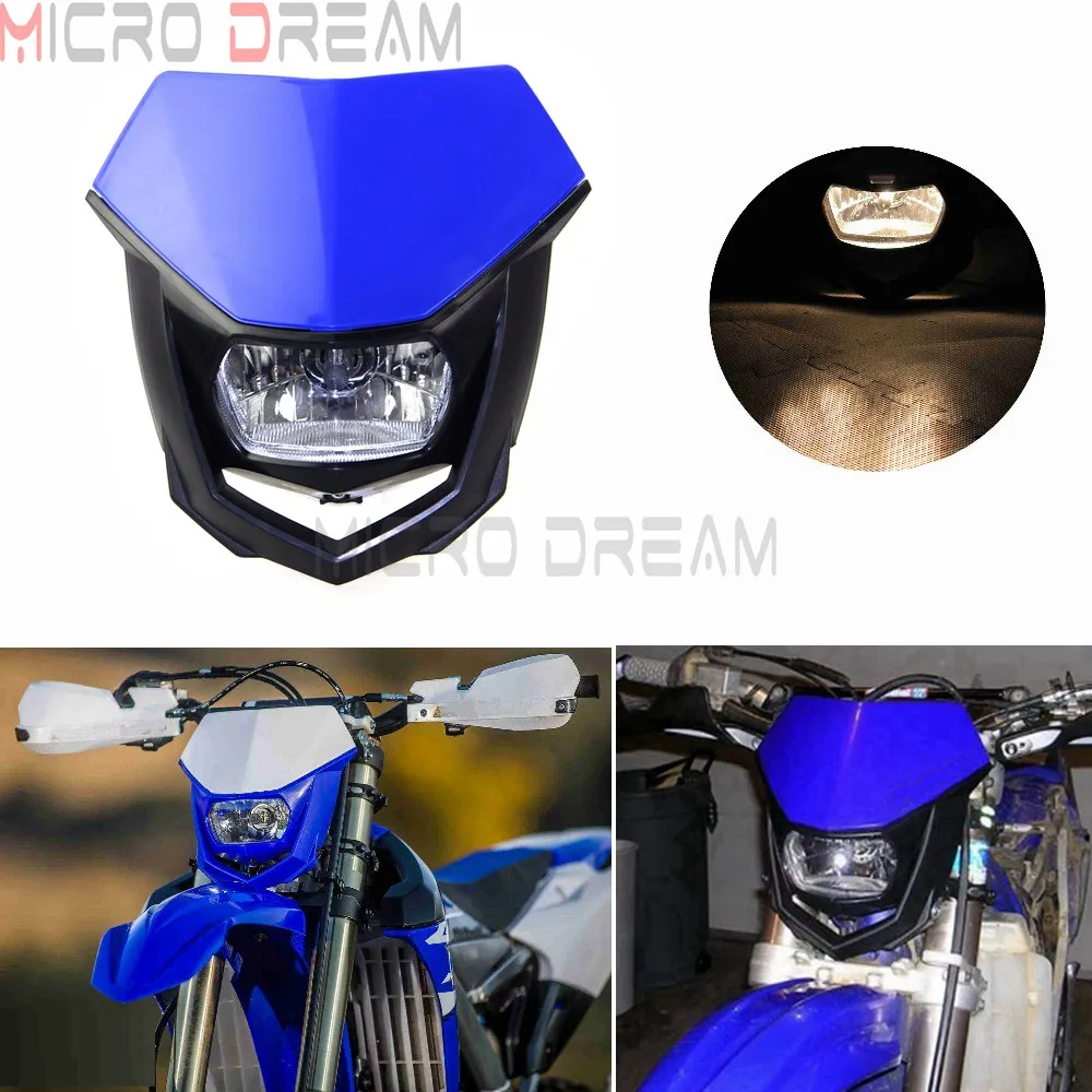 Enduro Cross Halo Headlight Blue Off Road Dual Sports Head Light Headlamp Fairing For XR125 XT350 WR250 WR426 YZ450 DRZ400SM