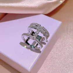 925 Sterling Silver Creative I-Shaped Geometric Solid White Zircon Ring For Ladies Valentine's Day Cupid's Sword Jewelry Gift