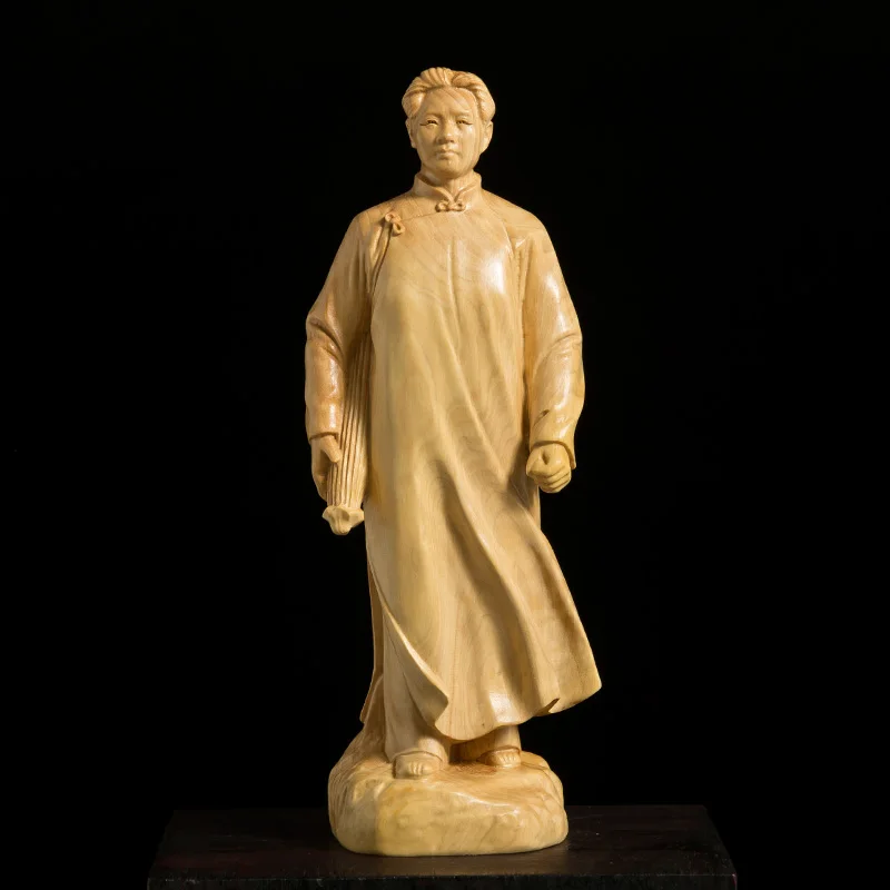 Chairman Mao Zedong Solid Wood Sculpture, Handcrafted Wood Carving for Living Room and Home Decoration