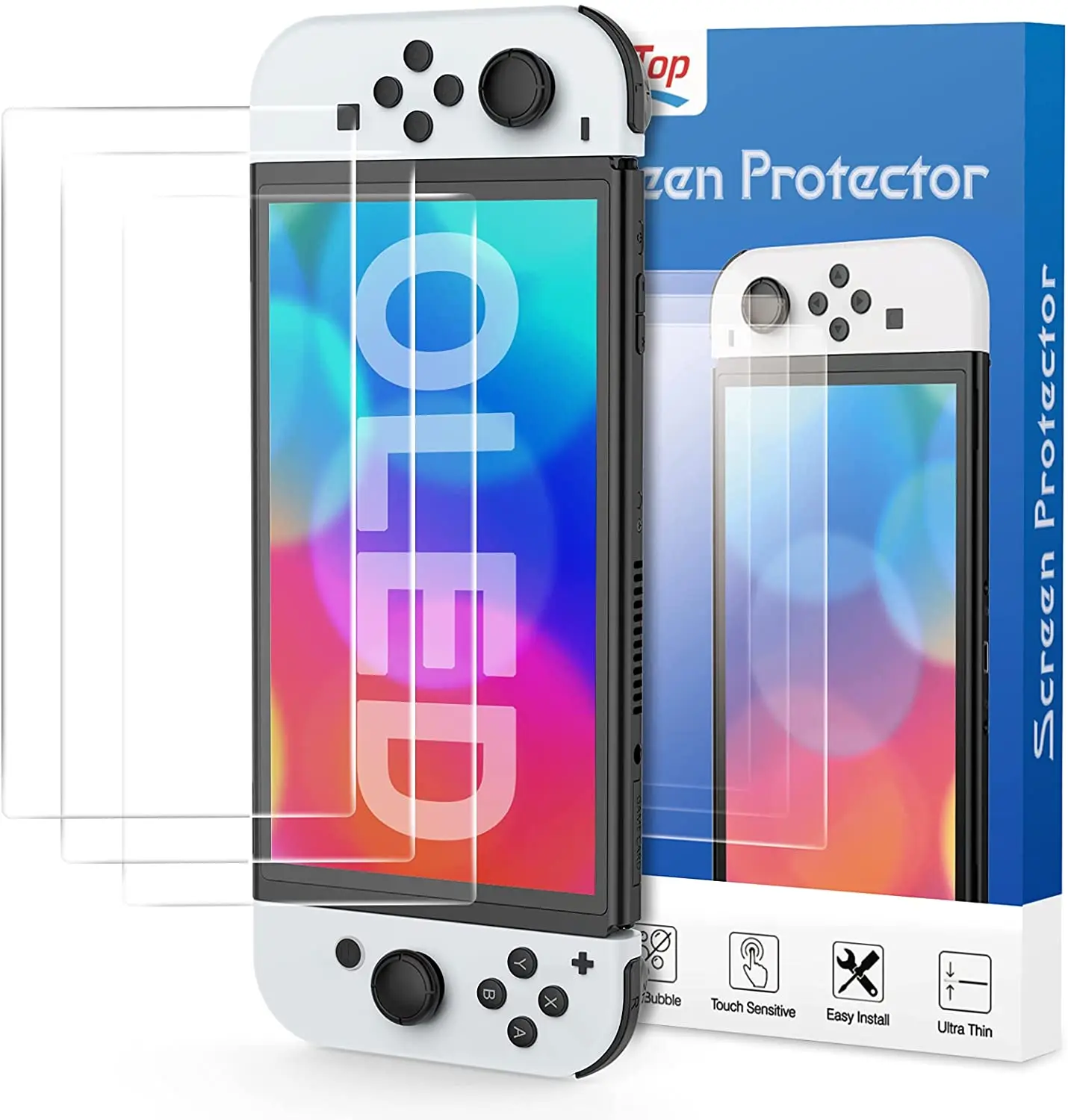 HEYSTOP Screen Protector for Nintendo Switch OLED Model 3 Pack Clear Protection Film,Anti-Scratch,Bubble-Free Glass Film 0.25 mm