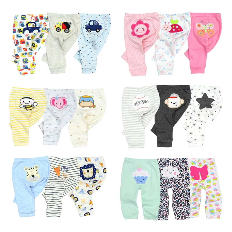 Print Baby Girl Pants 3/4/5Pieces Cotton Newborn Baby Boy Trousers Solid Color 0-24M Cartoon Pants Four Seasons Bebes