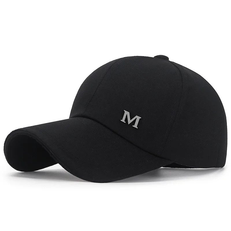 Adjustable Men\'s Sports Cap Stylish Baseball Cap M Letters Long Brim Snapback Hat Leisure Casual Breathable Sunscreen Peaked Cap