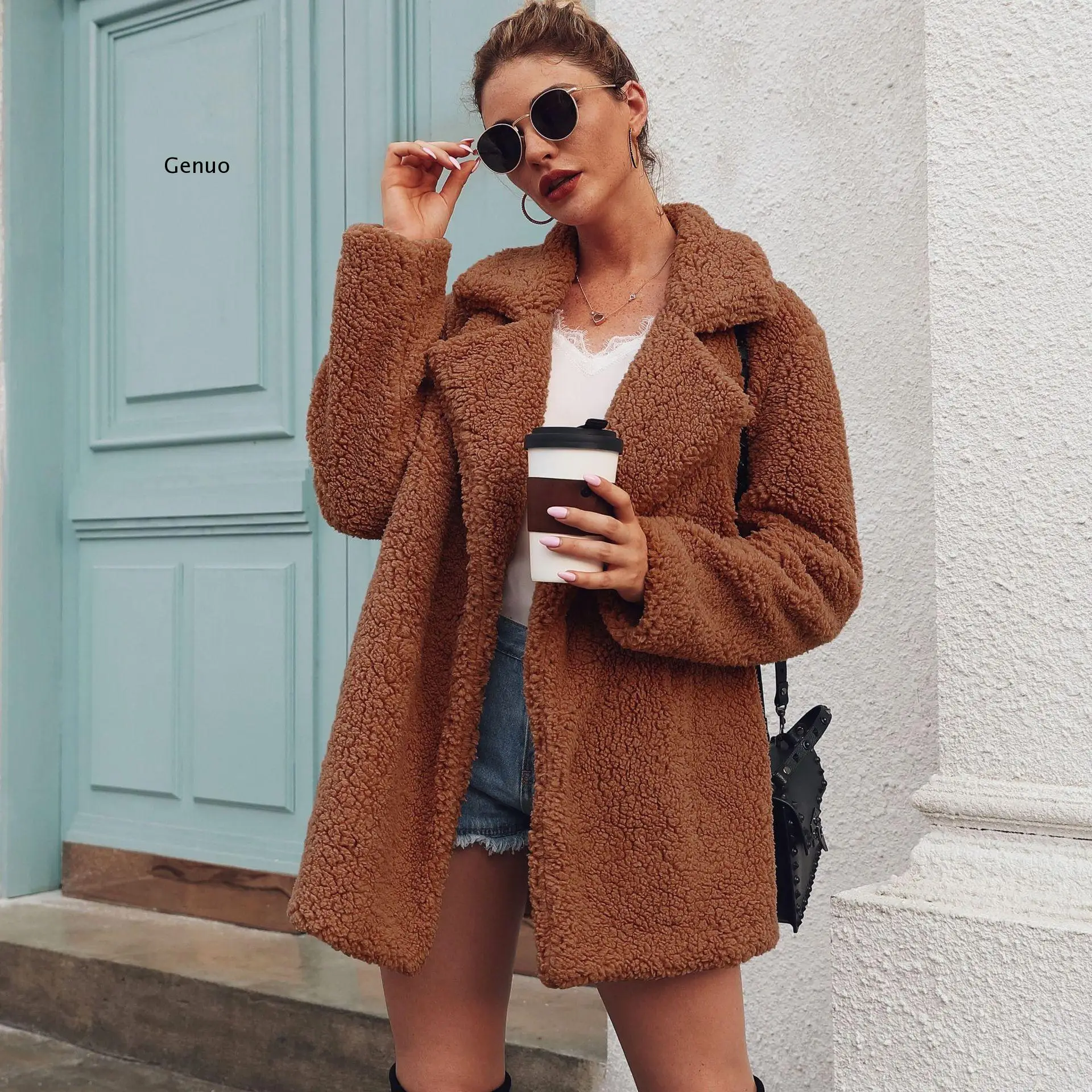 Faux Fur Coat Fleece Sweatshirts Cardigan Female Autumn Winter Coat Women Overcoat Plush Jacket