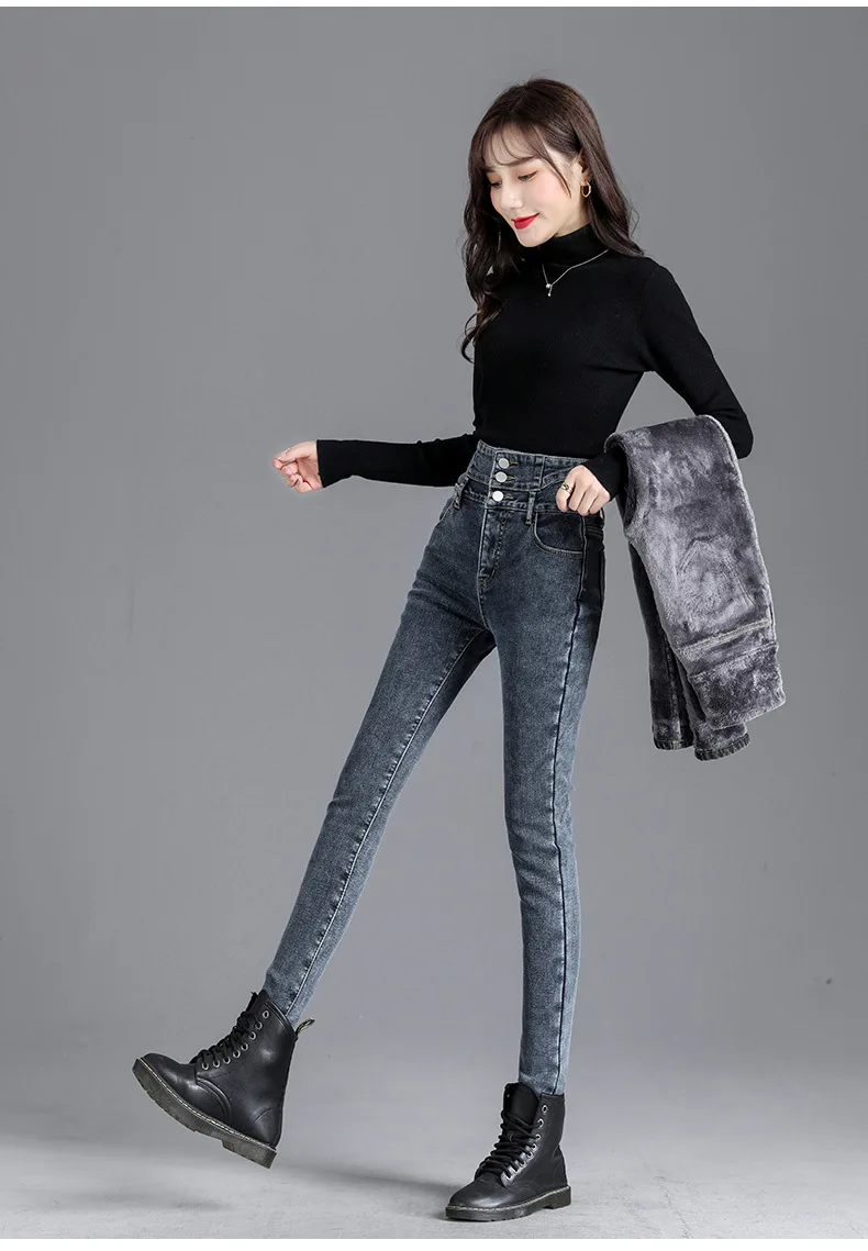 Thermal Winter Thick Fleece High-waist Warm Skinny Jeans Thick Women Stretch Button Pencil Pants Mom Casual Velvet Jeans 21 Hc2d6b480cfa144b3a17de52ab8225b7ba