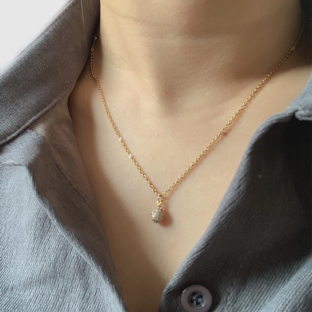 New Simple Cute Water Drop Necklaces & Pendant Womem Men Trendy Gold Color Mix Size Mirco Pave CZ Charm Stainless Steel Chain