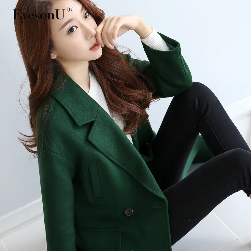 AYUSNUE Long Wool Coat Female Korean Autumn Jacket Fashion Woolen Coat Casual Green Pink Abrigos Mujer Elegante ED66466 KJ2385