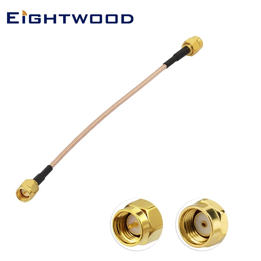 Eightwood Wifi Antenna Aerial WLAN Router RF Coaxial Cable Assembly RP SMA Jack Male to SMA Plug Male Pigtail RG316 Cable 15cm