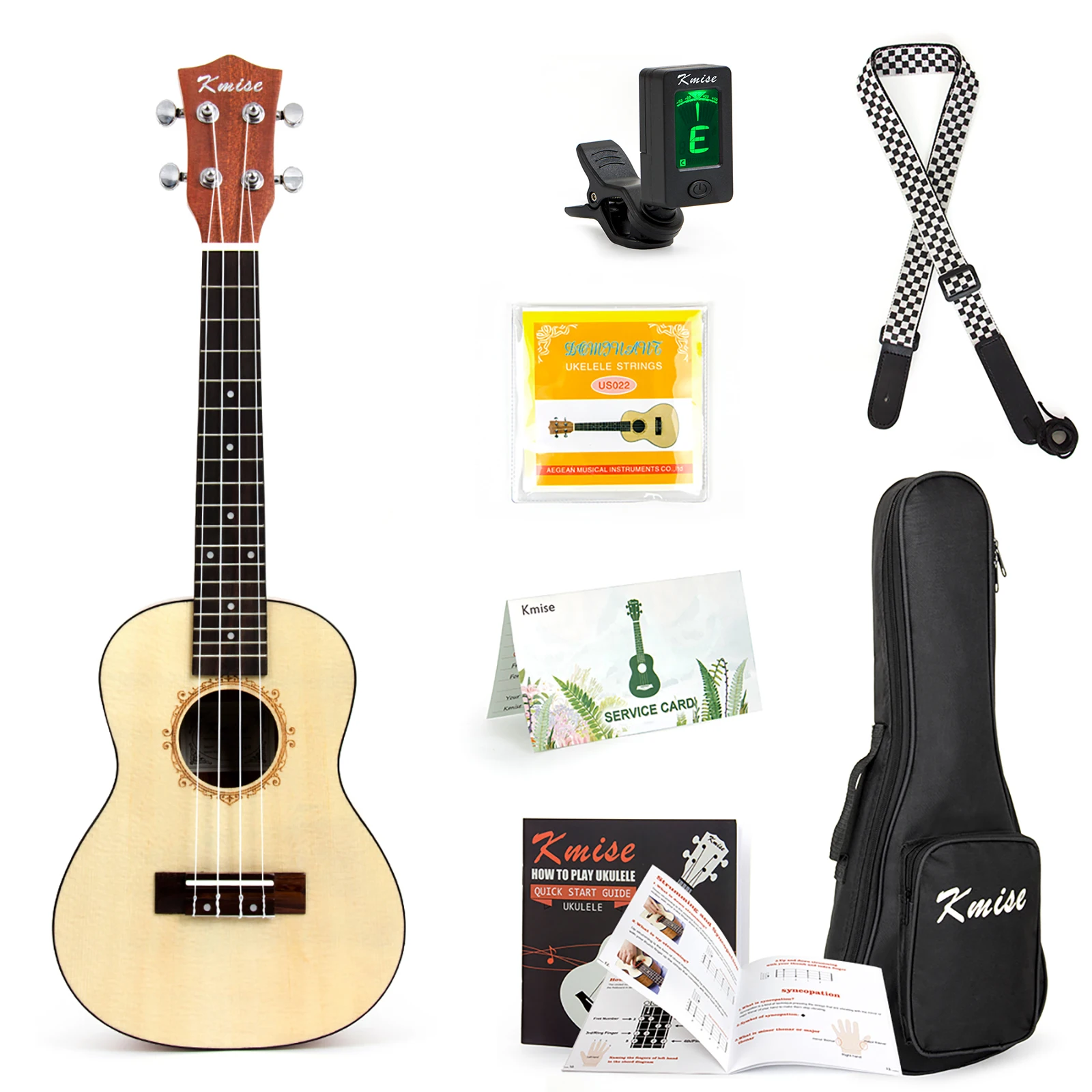 

Kmise Concert Ukulele Solid Spruce 23 inch kit Ukelele Uke Guitar w/ Strap Tuner String Gig Bag Instruction Booklet for Beginner