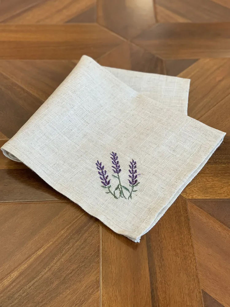 @[Camellia Casa] Hemstitch Poly+Linen Napkin/Placemat Provence, France,Lavender Natural Color Banquet/Hotel/Airbnb/Restraunt