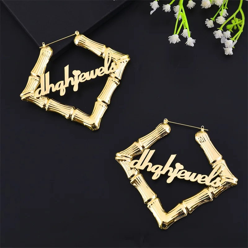 Popular Hip-Hop Customize Square Earrings Punk Large Earring Stainless Steel Earring Anti-Allergy Women Earrings  Jewelry