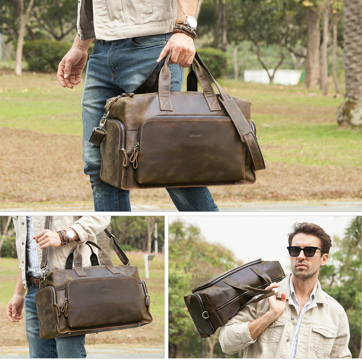 Imagem -06 - Bolsas de Bagagem de Couro Genuíno Mala de Viagem Masculina para Viagem de Negócios Mochila ao ar Livre Masculina e Feminina Design Vintage