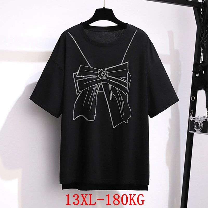 

Large size women's T-shirt stitching color big size 8XL 9XL 10X 12XL13XL summer round neck short sleeve loose black big T-shirt