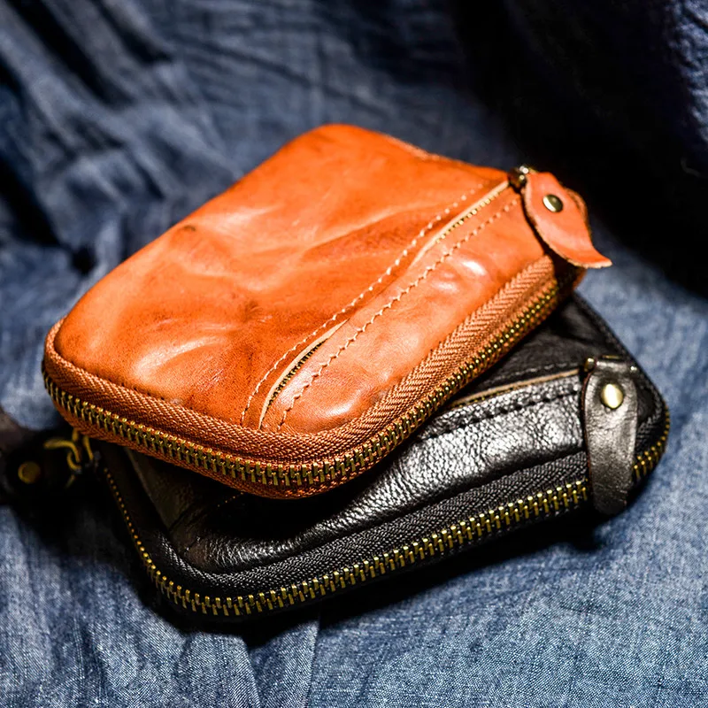 PNDME fashion retro genuine leather men's key case simple luxury natural real cowhide ID card holder coin purse storage bag