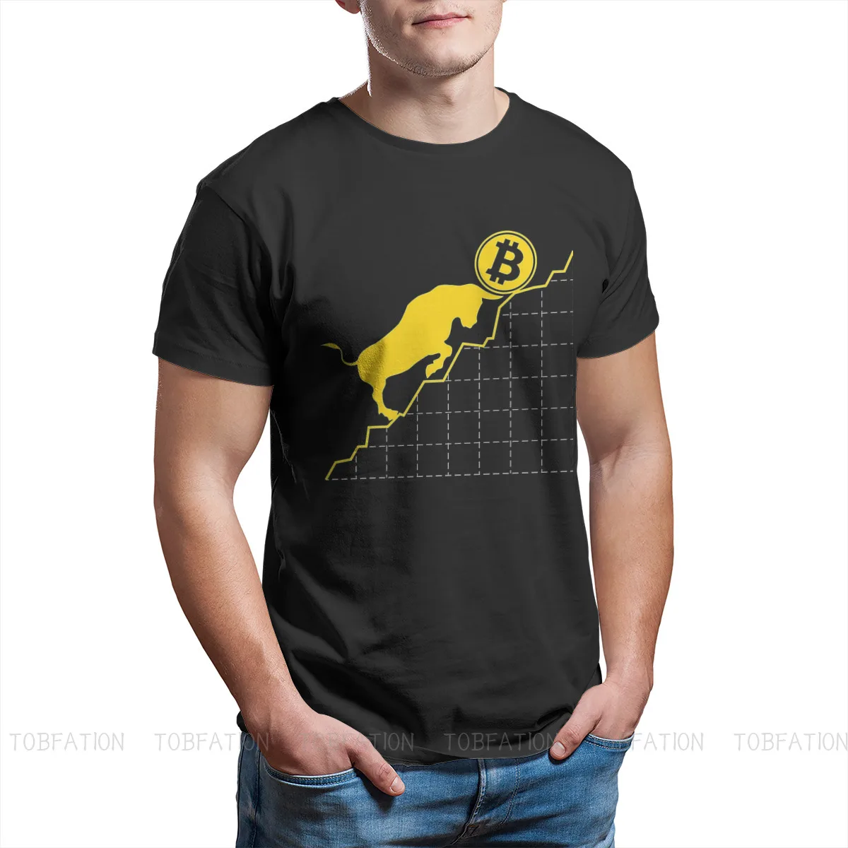 Bitcoin Sign Art Satoshi Nakamoto Bull And The  Symbol Men T Shirt Top Oversized Pure Cotton Tees Harajuku TShirt