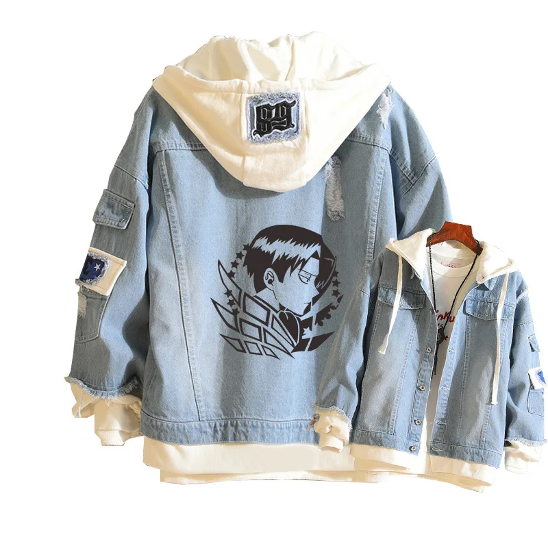 Attack on Titan Women Demin Jacket Levi Cosplay Jean Hoodies Harajuku Windbreaker Unisex Sweatshirt Men Spring Streetwear Tops