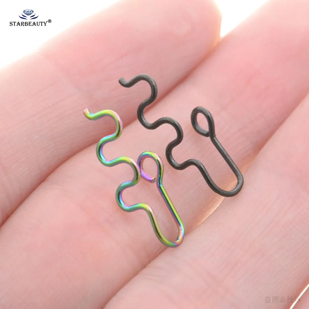 2Pcs 0.8x20mm Fitable Serpentine Snake Fake Nose Ring Hoop Helix Piercing Nose Cuff Nostril Piercing Earrings Clip Ear Jewelry image 5
