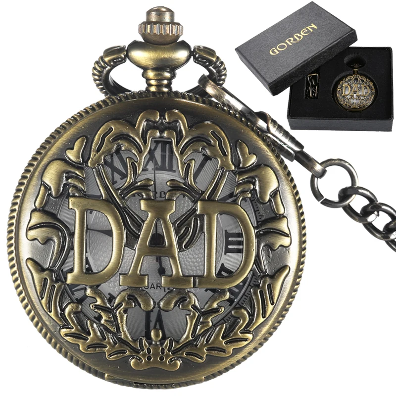 

THE GREATEST DAD Quartz Pocket Watch Fob Chain Necklace Pendant Reloj Men's Fathers Gifts Box Set Man Clock Relogio De Bolso