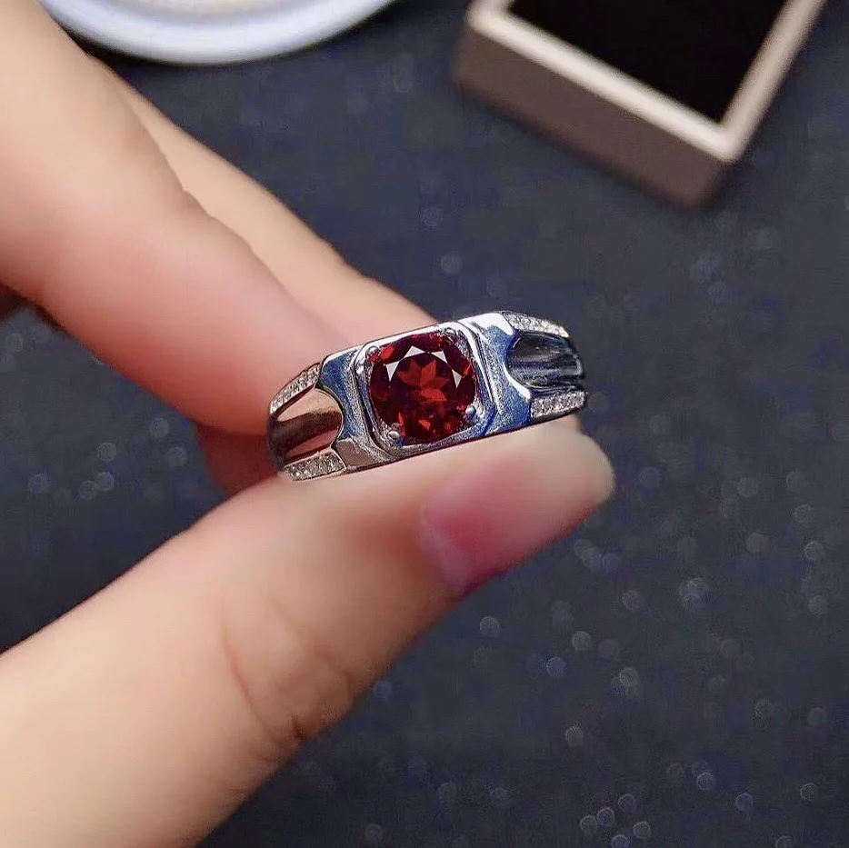 6mm VVS Grade Natural Garnet Silver Ring for Daily Wear Real Mozambique Garnet Ring Solid 925 Silver Garnet Jewelry