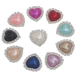 Heart-Shaped 10Pcs 18mm Rhinestone Pearl Brooch Flatback Embellishments Metal Weddings Decoration Crystal DIYJewelry Accessories