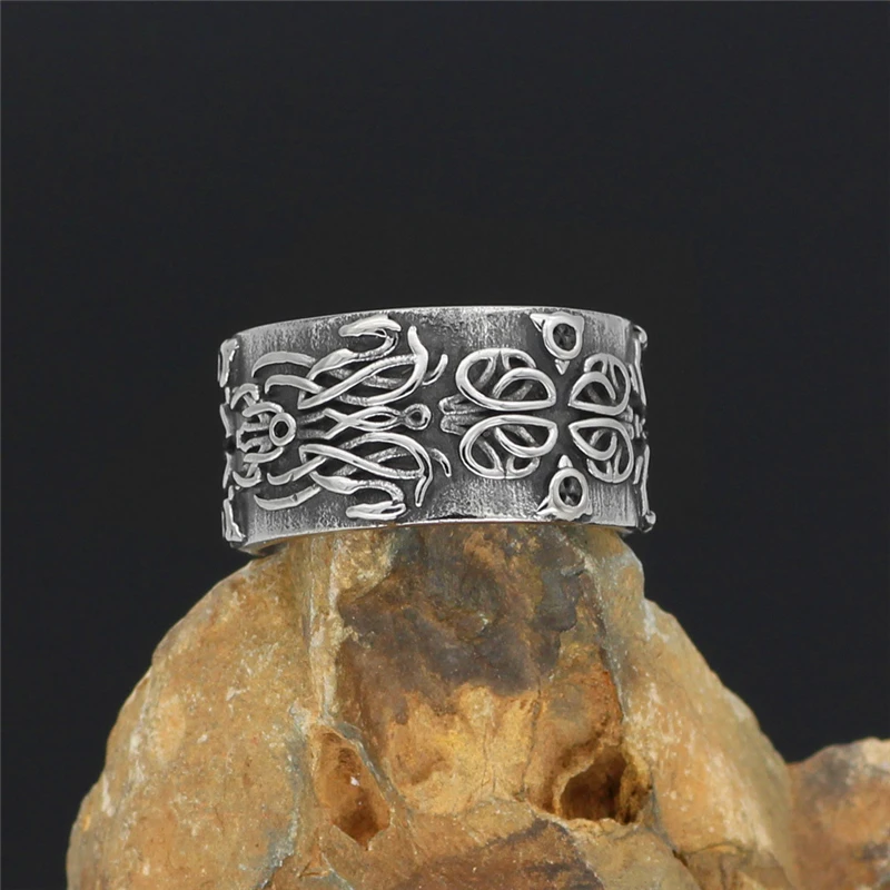 Nordic Retro Ring Stainless Steel Viking Amulet Rune Ring Men Women Punk Solid Pattern Wide Rings Fashion Jewelry Gift Wholesale