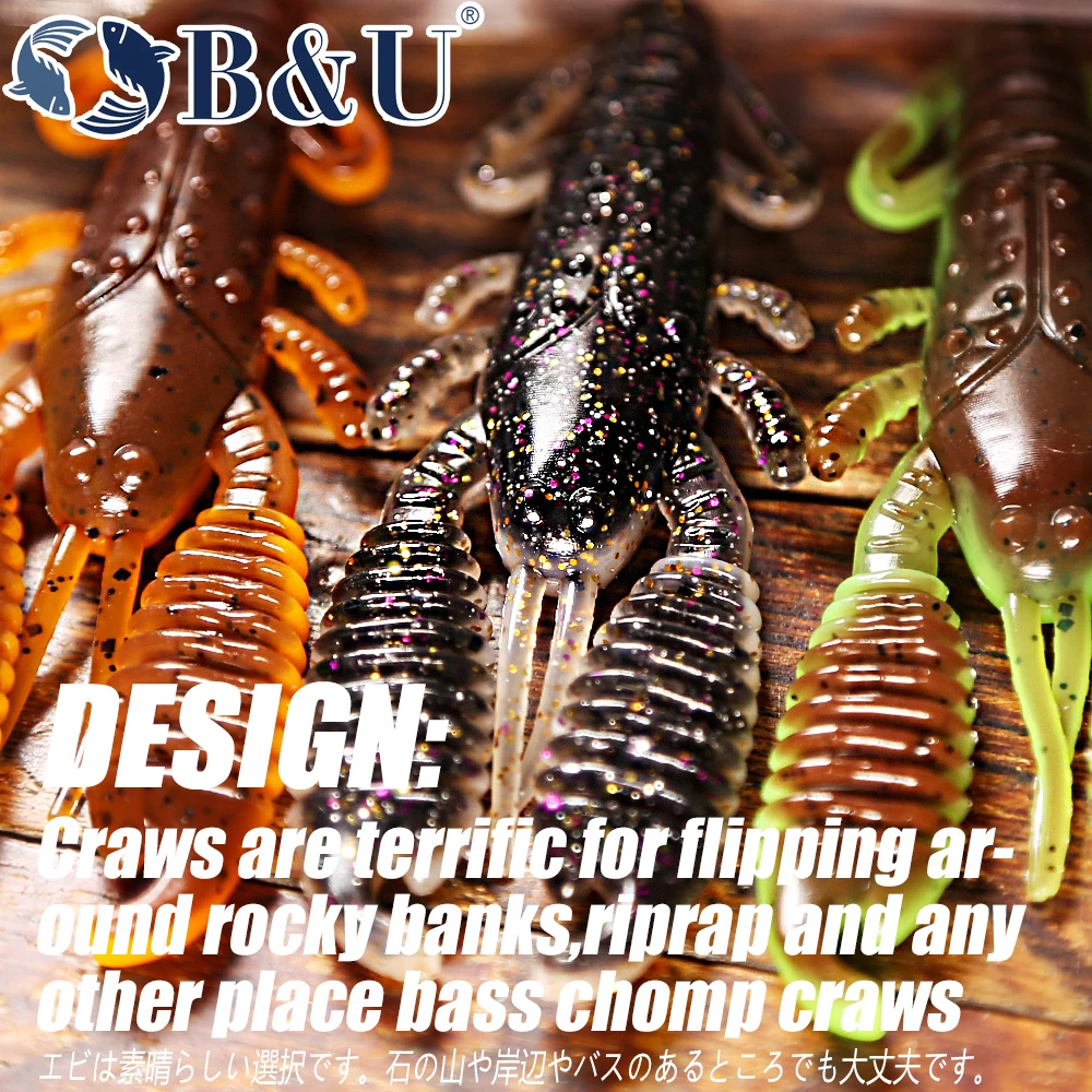 B&U Shrimp Scent Craws 8cm Soft Silicon Shrimp Shaped Crankbait Fishing Lure Jigging Wobbler Bass Perch Artificial Fishing Lures