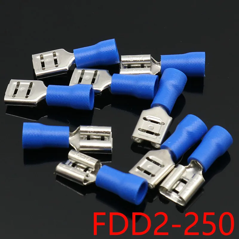 FDD2-250 Female Insulated Electrical Crimp Terminal for 1.5-2.5mm2 Connectors Cable Wire Connector 100PCS/Pack FDD2.5-250 FDD