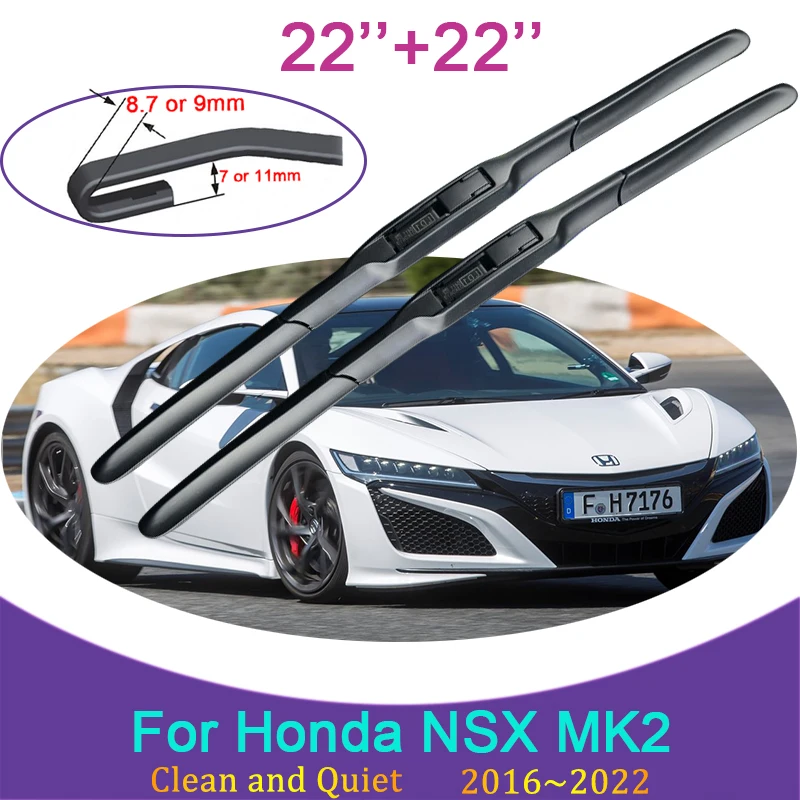 for Honda NSX MK2 2016 2017~2022 Frameless Durable Rubber Wiper Blades Snow Scraping Front Windshield Brushes Car Accessories