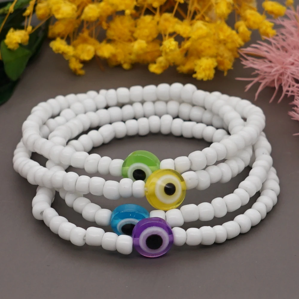 Easter Turkish Eye Bracelet White Beaded Bracelets For Women Greek Eye Charm Pulsera 2023 Simple Jewelry Bring Good Luck