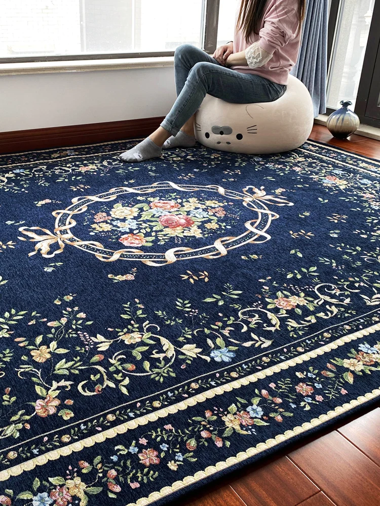 Retro Blue Persian Carpet Europe Rug and Carpet For Living Room Pastoral Home Bedroom Rug Decor Jacquard Rug Study Room