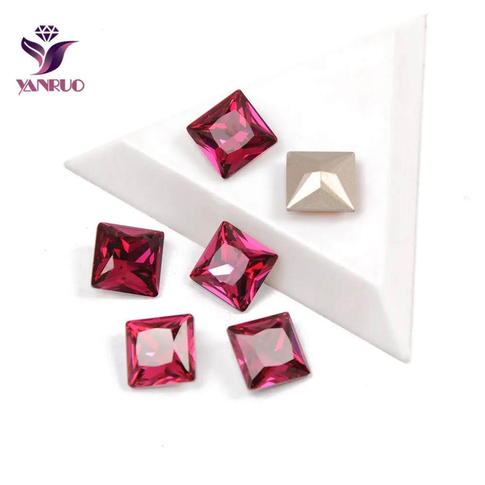 YANRUO 4447 Fuchsia Princess Square Rhinestones Strass Crystal DIY Glass Stones Rhythmic Gymnastics Swimwear