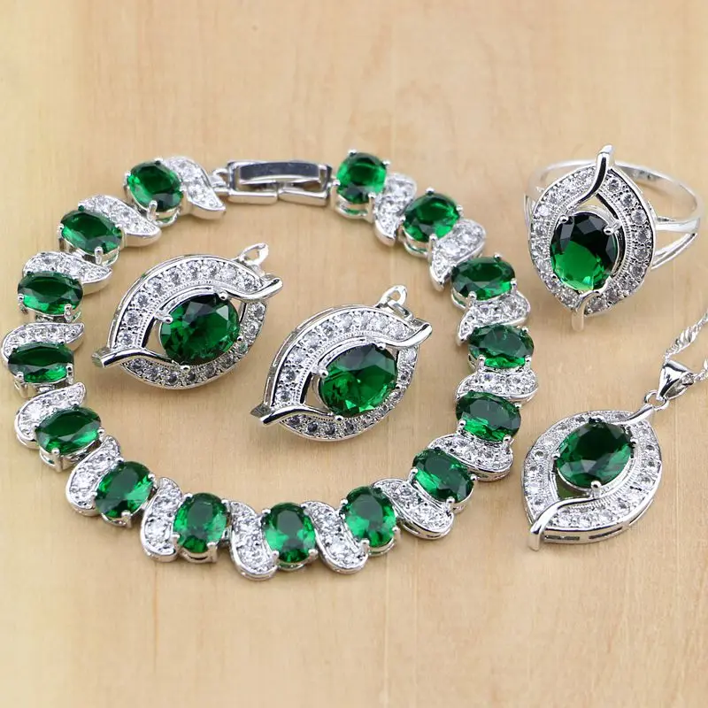 

Ювелирные изделия Hyperbole из серебра 925 пробы с зеленым Изумрудом и белым кубическим цирконием, комплекты украшений для женщин, серьги/кулон/ожерелье/кольца/браслет