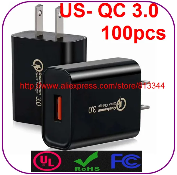 100 Pcs QC 3.0 USB charger fast charging chargers head 18W fast charging 5V-3A 9V2A 12V 1.5A fast charging head US plug chargers