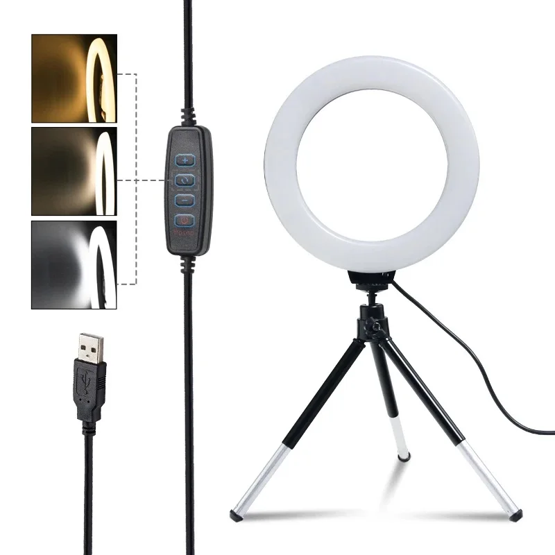 

6inch 16cm Selfie Desktop Ring Light LED Lamp with Tripod Stand Phone Holder for Live Stream Makeup YouTube Video Photography