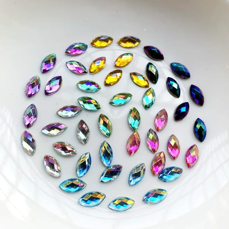 500pcs 4*8mm Horse Eye Rhinestones Flat Back Acrylic Gems Crystal Stones Non Sewing Beads for DIY Clothes nail art decorations