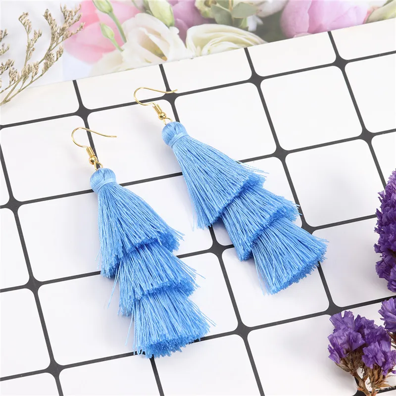 2020 3 Layered Bohemian Fransen Luxus Erklärung Quaste Ohrringe 2020 Boho Mode Schmuck Frauen Lange Tropfen Baumeln Ohrringe – Detail 9